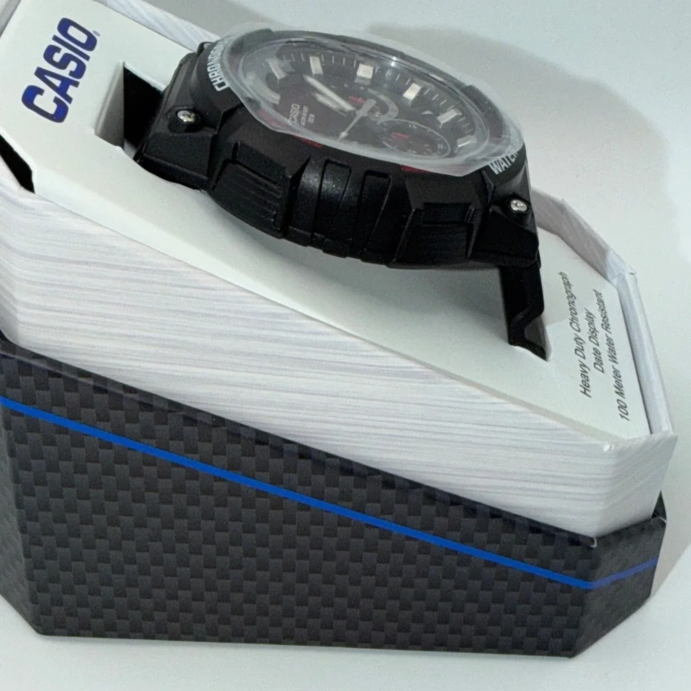 Casio Chronograph Watch Mens Black Red Heavy Duty Sport MCW-200H-4AV